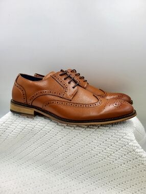 Bruno Marc Tan Leather Wingtip Derby Shoes